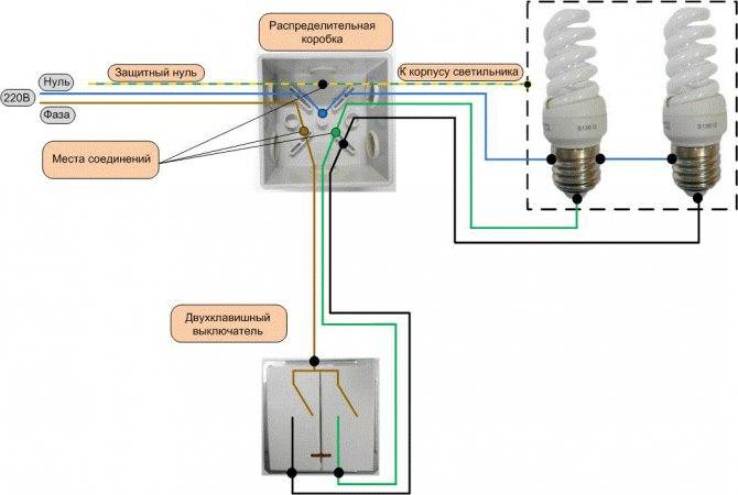 Схемы подключения одноклавишного выключателя к лампочке