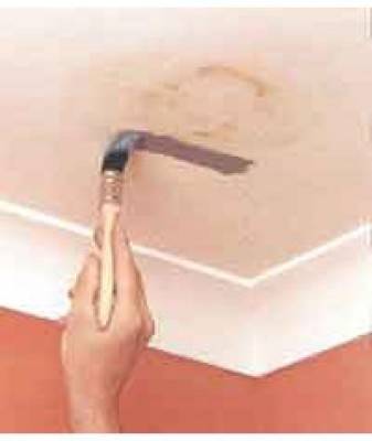 Как убрать желтые пятна на потолке после затопления на гипсокартоне