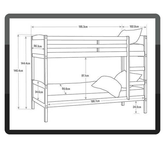 Схема двухъярусной кровати с размерами