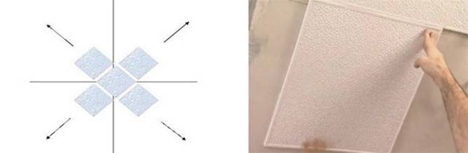 Как клеить потолочную плитку по диагонали — как наклеить правильно на потолок, схема, клеим своими руками диагонально, способы наклейки