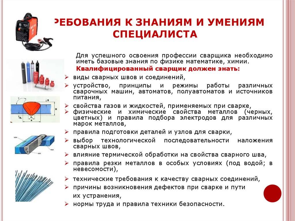 Знание инструментов. Требования к профессиональной подготовке сварщика. Требования к сварщику при приеме на работу. Требования к сварочным швам. Знания и умения сварщика.